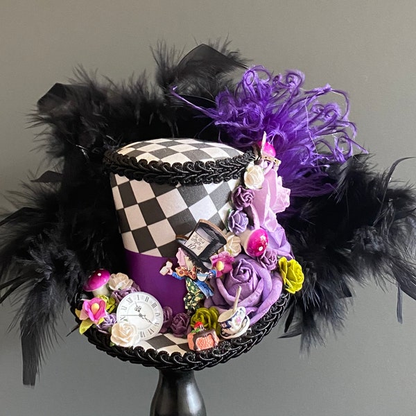Mini top hat, mad hatter mini top hat, mad hatter diorama hat, tea party, Alice in wonderland, mad tea party, tea hat