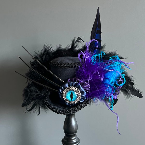 Mini top hat, cheshire cat mini top hat, alice in wonderland, purple and blue hat, tea party hat, mad hatter hat