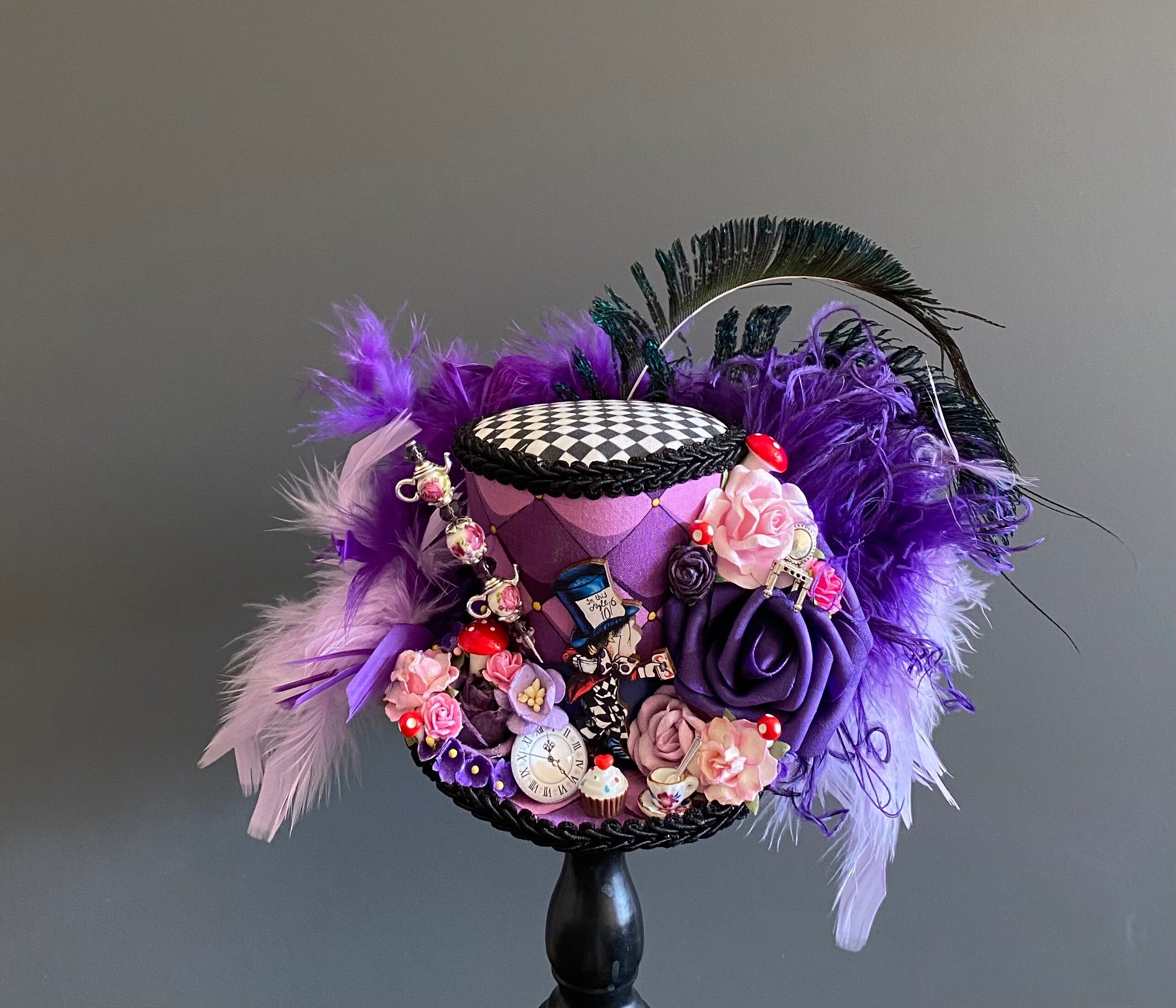 Witch Hat Hair Clip Mini Top Hat Halloween Mesh Paper Flower Fascinator NEW Steampunk Mini Top Hat Cosplay Clip On with Roses US  main image 3
