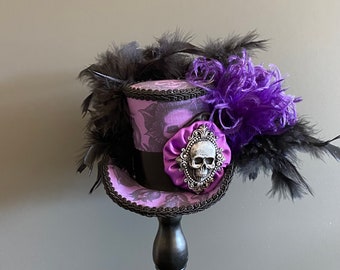 Mini top hat, Halloween mini top hat, steampunk hat, day of the dead hat, mad hatter hat, skull mini top hat, sugar skull hat