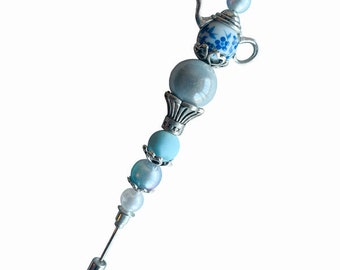 blue turquoise pearl silver hat pin, Wedding hat, Hijab Pin, scarf pin, tea hat pin, alice in wonderland