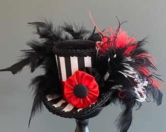 Mini top hat, stripes mini hat, circus hat, black and white mini hat, Alice in wonderland, mad hatter hat, tea hat