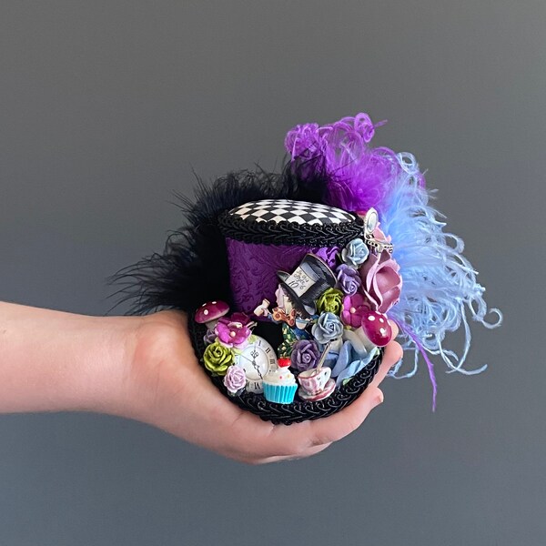 Micro mini top hat, mad hatter mini hat, Alice in wonderland, mad hatter diorama hat, mad tea party