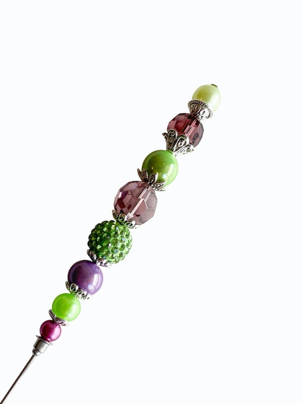 Purple and green pearl silver hat pin, Wedding hat, Hijab Pin, scarf pin, mad hatter hat pin