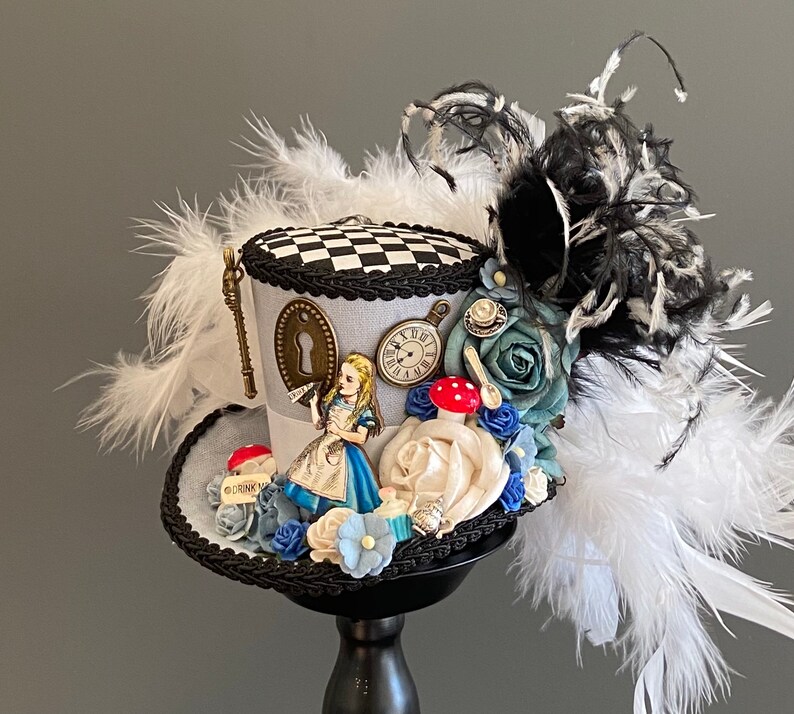 Mini top hat, Alice in Wonderland Mini Blue Top Hat, mad tea party, alice diorama hat, mad hatter hat, steampunk alice hat image 9