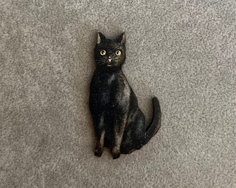 Black cat brooch, cat brooch, black cat brooch pin, wooden pin, kitty cat brooch, Halloween brooch, stocking stuffer