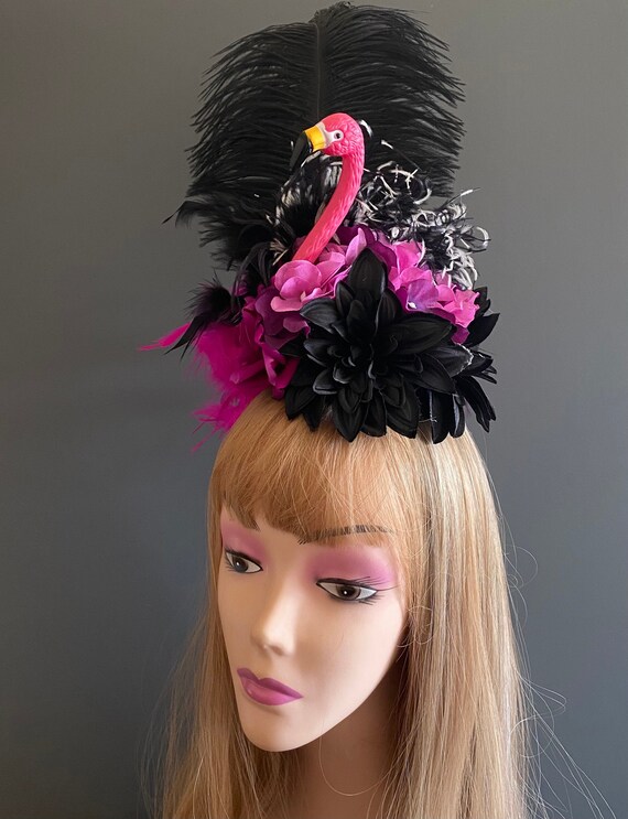 Kentucky Derby Hat, Hot Pink and Black Hat, Flamingo Hat  display picture 3