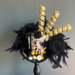 Christmas mini top hat, mini nutcracker top hat, gold and black Christmas hat, Mad hatter hat, holiday hat, nutcracker hat, medium
