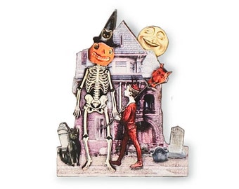 Haunted house brooch, Halloween wooden brooch, haunted house wooden pin, stocking stuffer haunted house brooch, Halloween pin