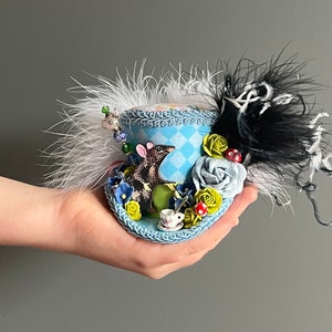 Micro mini top hat, dormouse mini diorama hat, Mad hatter hat, tea party hat, Alice in wonderland hat