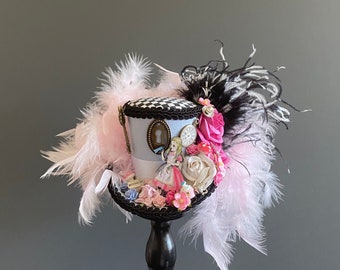 Mini top hat, Alice in Wonderland Mini Pink Top Hat, mad tea party, alice diorama hat, mad hatter hat, steampunk alice hat