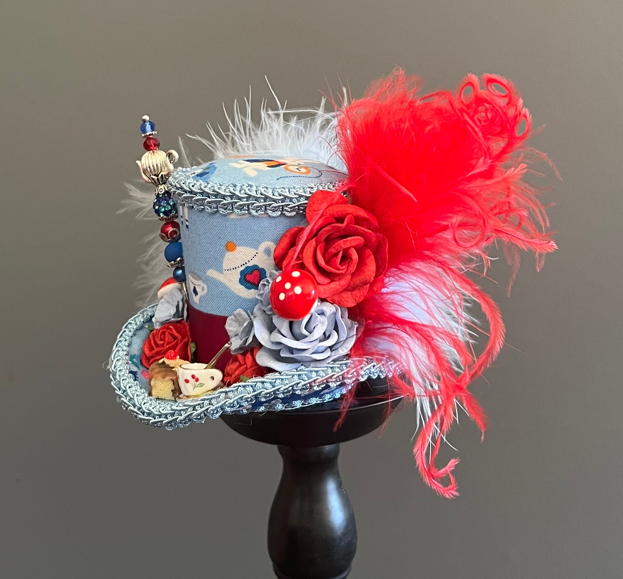 Alice in Wonderland Micro Mad Hatter Hat Tea Party Fascinator Feather Maximalist Alice in Wonderland Mini Top Hat, Black Fabric, Alice  main image 4