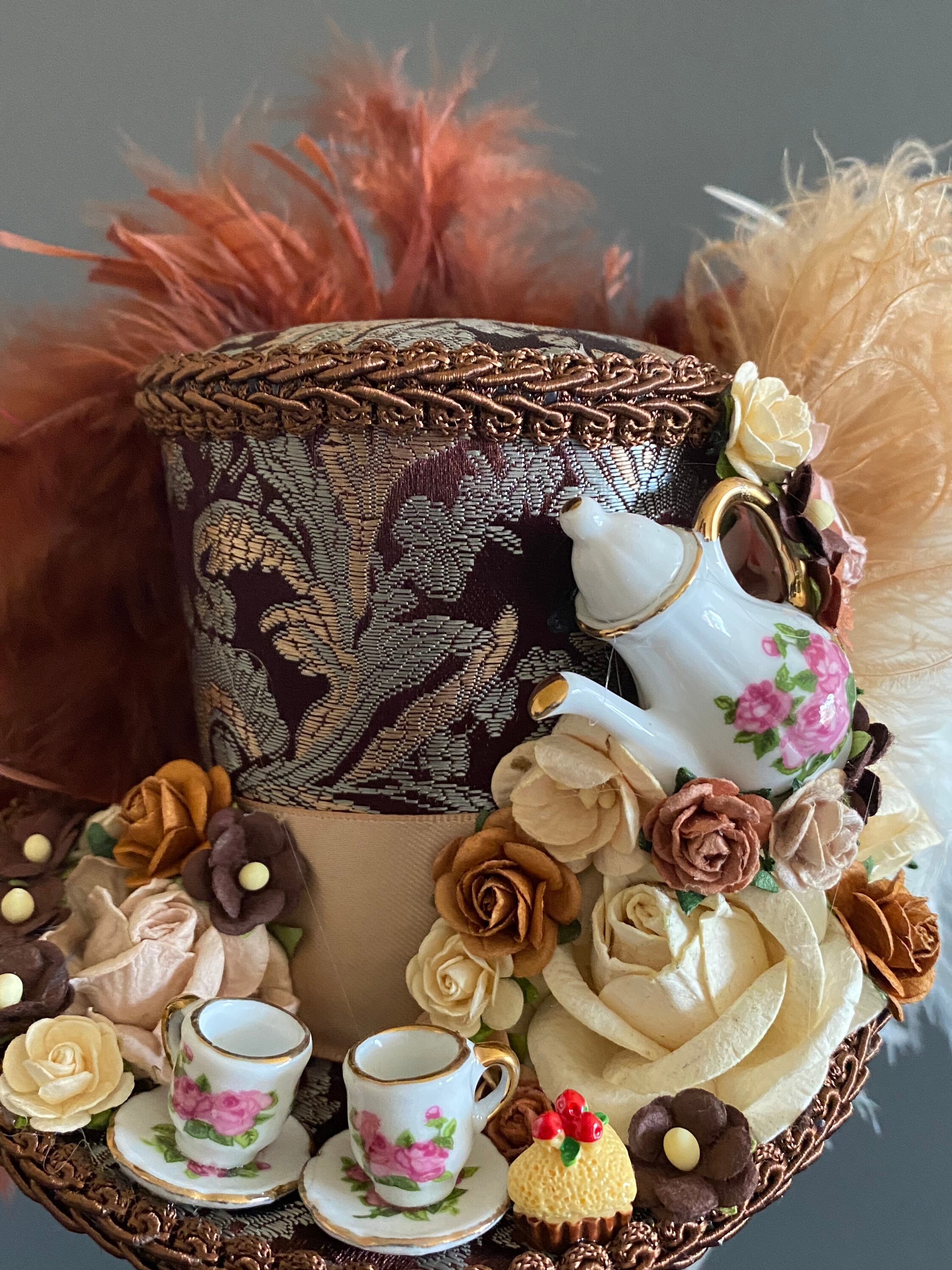 Mini top hat tea hat brown mini top hat tea time hat mad Etsy