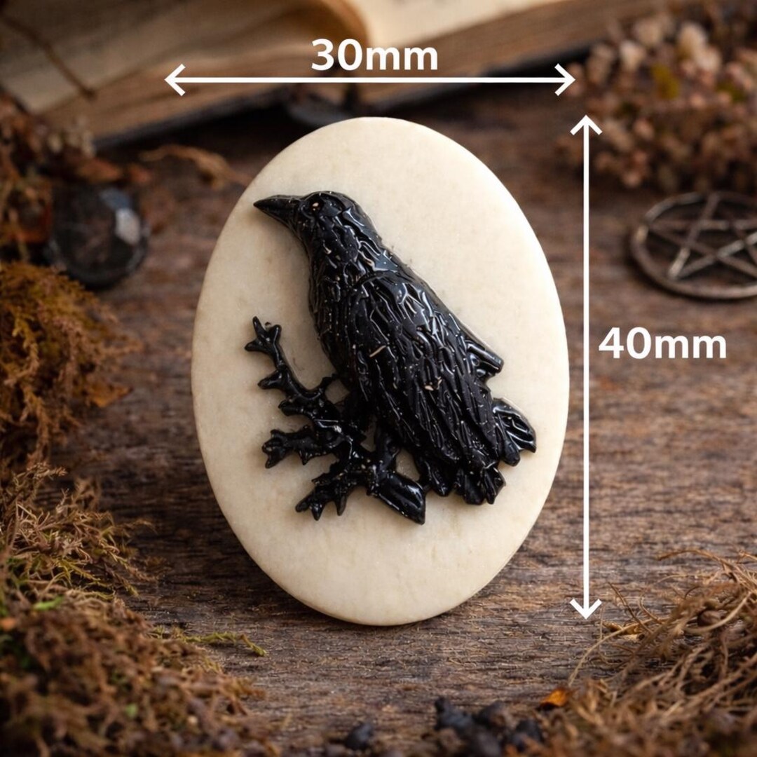 Gothic Raven Cameo Cabochons Set of 6 – Black Ivory Crow Portrait ...