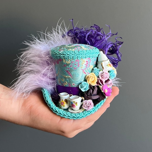 Micro mini top hat, purple teacup hat, mad hatter hat, tea hat, Alice in wonderland, tea party hat