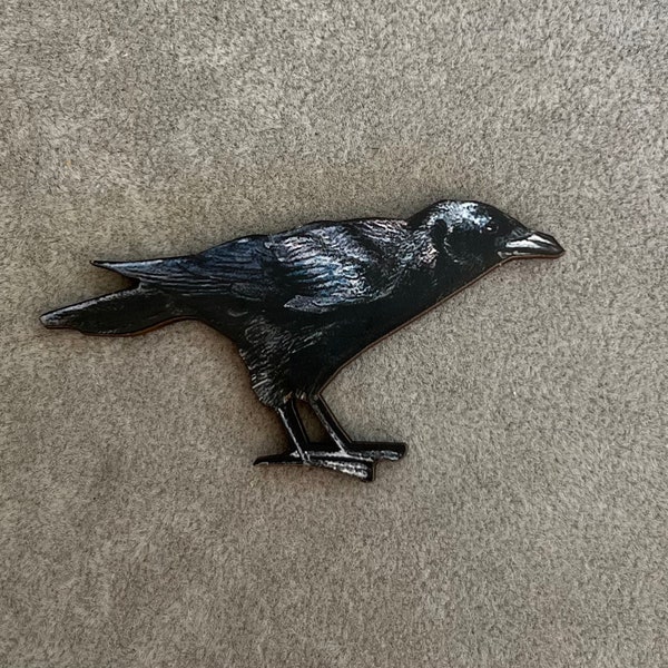 Raven brooch, wooden pin, Halloween pin, raven pin, Poe pin, Alice in wonderland, birthday gift