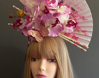 Geisha Headdress Pink Orchids, Pink Flower Headdress, Geisha Geisha Headdress Pink Orchids, Pink Flower Headdress, Geisha
