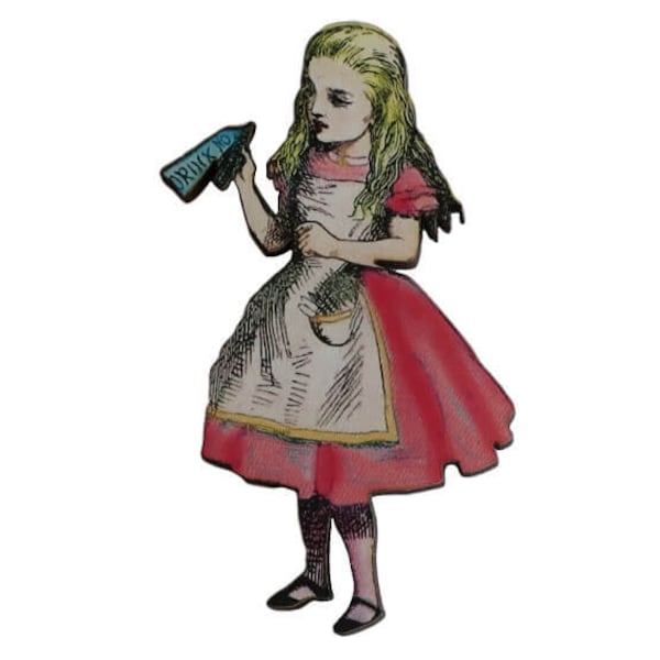 Alice drink me brooch, Alice brooch, Alice in wonderland pin, pin tea party, Alice wooden pin