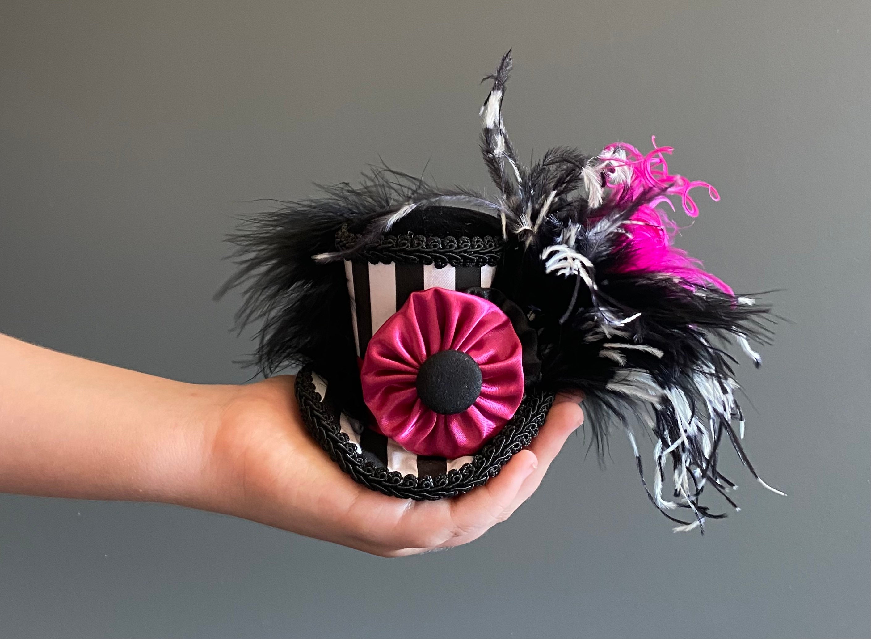 Micro mini top hat, stripes mini hat, circus hat, black and white mini hat, Alice in wonderland, mad hatter hat, tea hat