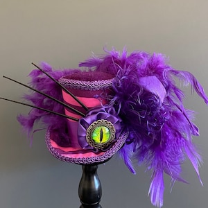 Mini top hat, cheshire cat mini top hat, alice in wonderland, tea party hat, purple and pink hat, mad hatter hat