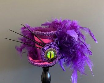 Mini top hat, cheshire cat mini top hat, alice in wonderland, tea party hat, purple and pink hat, mad hatter hat