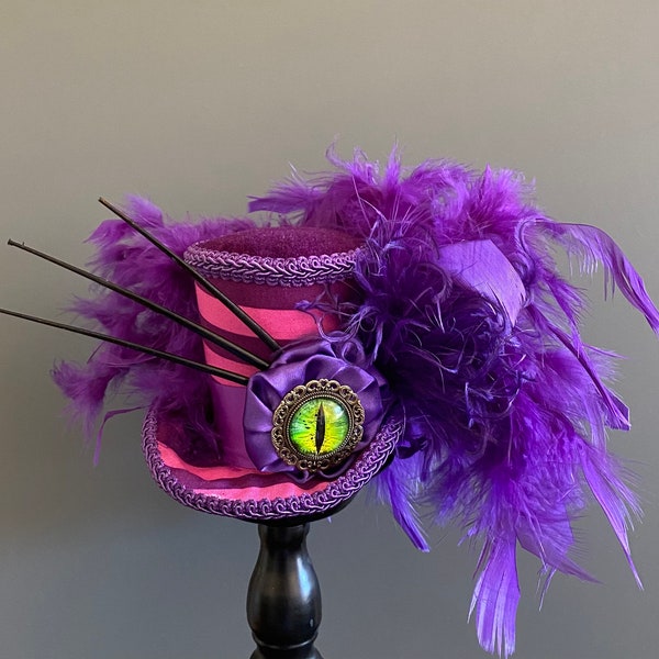 Mini top hat, cheshire cat mini top hat, alice in wonderland, tea party hat, purple and pink hat, mad hatter hat