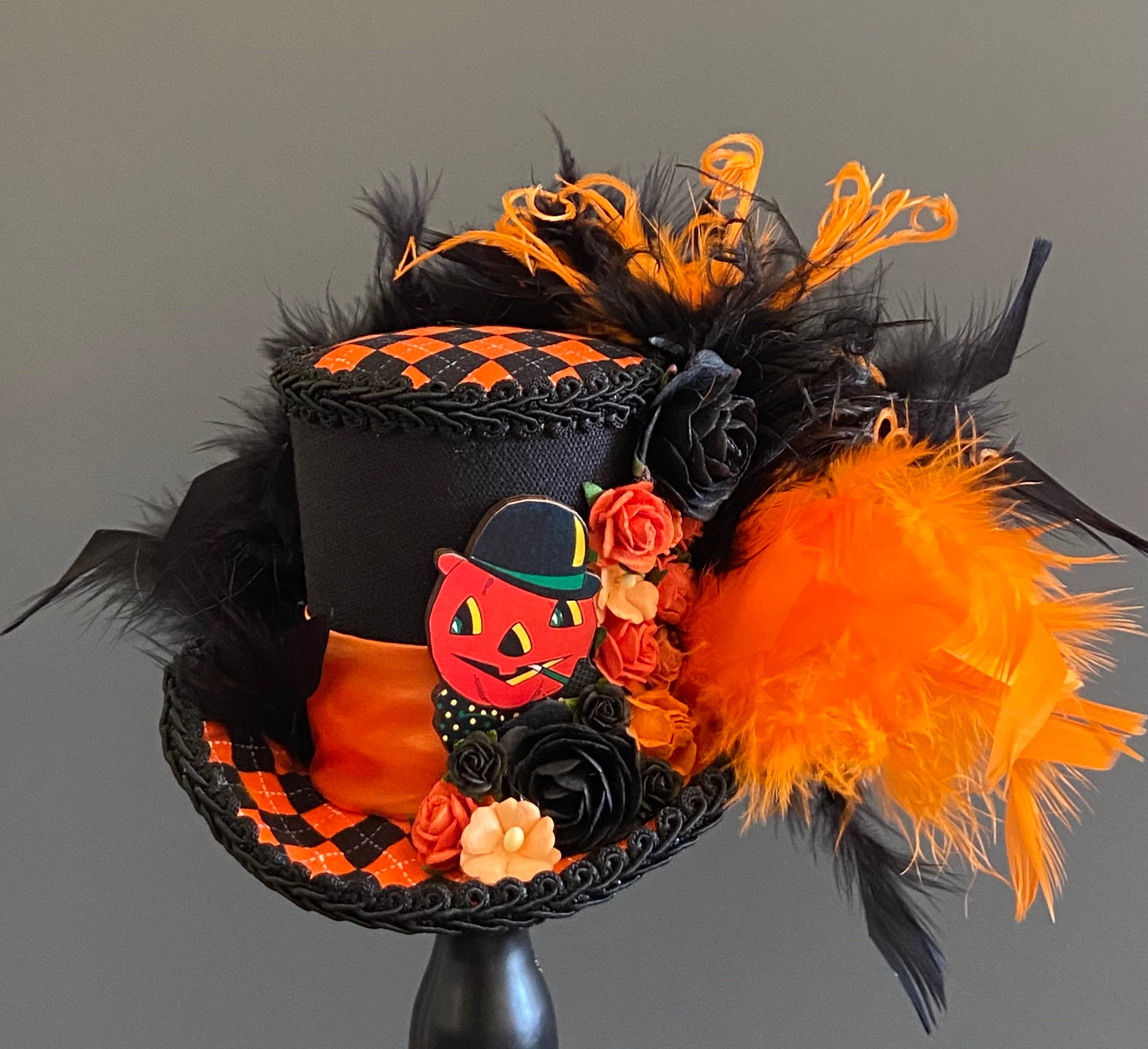 Mini Top Hat, Pumpkin Hat, Halloween Mini Top Hat, Mad Tea Party