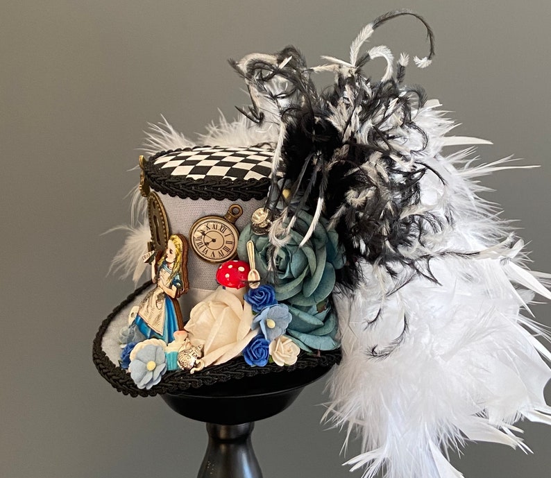 Mini top hat, Alice in Wonderland Mini Blue Top Hat, mad tea party, alice diorama hat, mad hatter hat, steampunk alice hat image 5