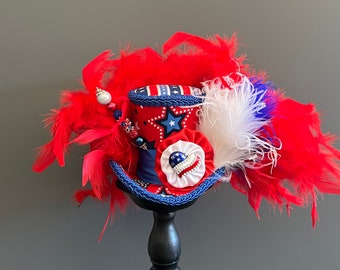 4th of July mini top hat, July parade hat, Independence Day hat, patriotic mini hat, mad hatter hat, tea hat