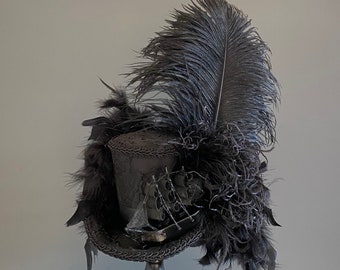 Mini top hat, black pirate ship mini top hat, steampunk pirate hat, ghost ship hat, mad hatter, medium