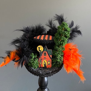 Halloween mini top hat, witch hat, haunted house hat, Alice in wonderland, spooky tea party hat, mad hatter hat, black and orange, tea hat