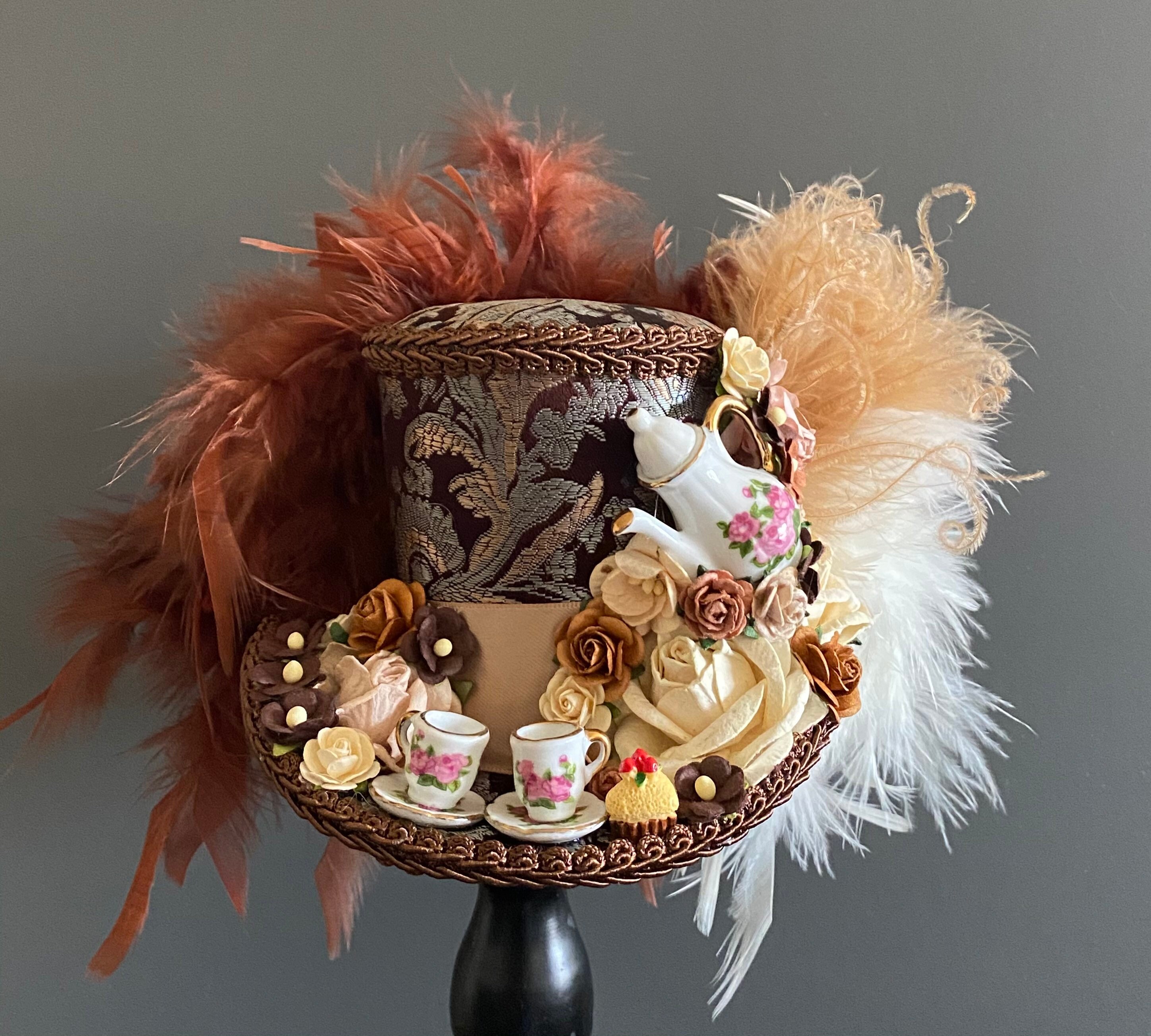 Mini top hat tea hat brown mini top hat tea time hat mad Etsy