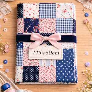 Marie Antoinette Shabby Chic Patchwork Fabric – Hobby Lobby Blue Poplin Cotton – Tissu Romantic Tea Party Rare Europe – 145x50cm