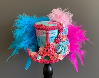 Kentucky Derby Mini Top hat,Paris Mini Hat, Eiffel Tower Hat, Alice in Wonderland hat, Mad Tea Party hat, turquoise and pink