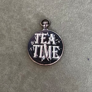 Tea time brooch, Alice in wonderland brooch, tea time woodcut, tea party brooch, tea party pin, wooden brooch, gift Christmas