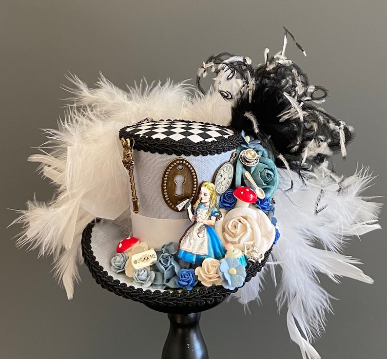 Mini top hat, Alice in Wonderland Mini Blue Top Hat, mad tea party, alice diorama hat, mad hatter hat, steampunk alice hat image 1