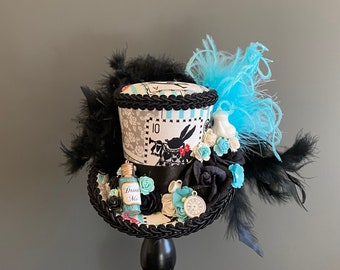 Mini top hat, Alice in wonderland, white rabbit hat, drink me hat, Blue alice hat, mad hatter, tea party, tea hat