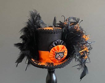 Halloween mini top hat, scary cat mini hat, mad hatter, tea party, Alice in wonderland, mini halloween hat