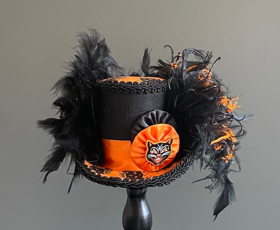 Halloween mini top hat, scary cat mini hat, mad hatter, tea party, Alice in wonderland, mini halloween hat