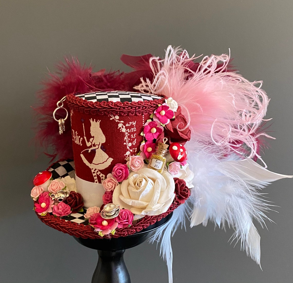 Mini Top Hat Pink and White Tea Cup Hat Alice in Wonderland Etsy UK