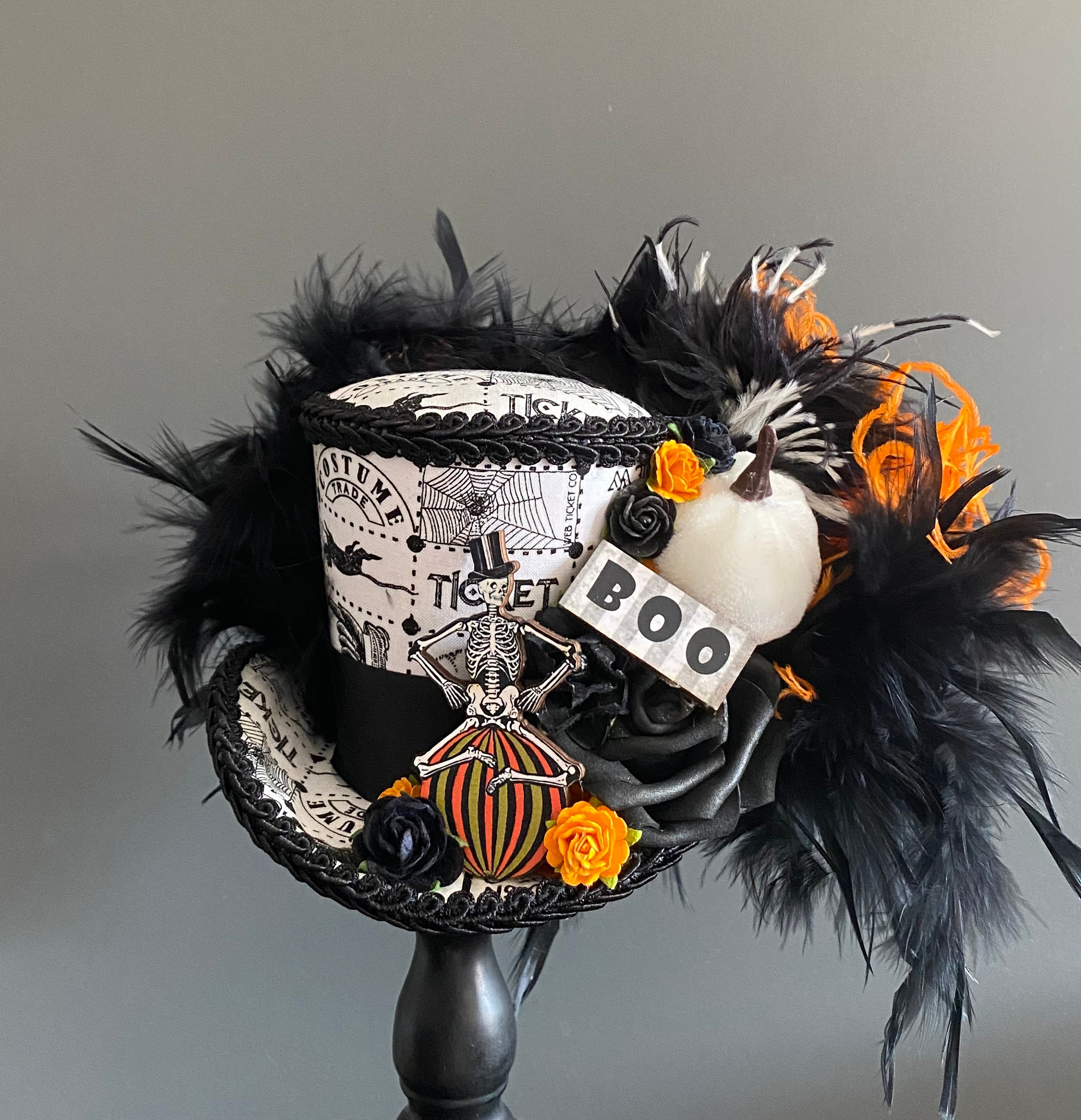 Halloween Mini Top Hat, Skeleton Mini Hat, Pumpkin BOO Hat