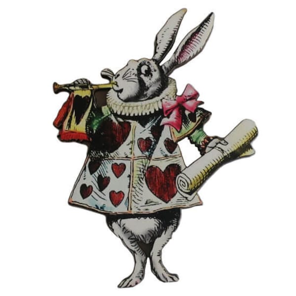 White rabbit brooch, rabbit pin, stocking stuffer, Alice in wonderland pin, tea party pin, mad hatter pin