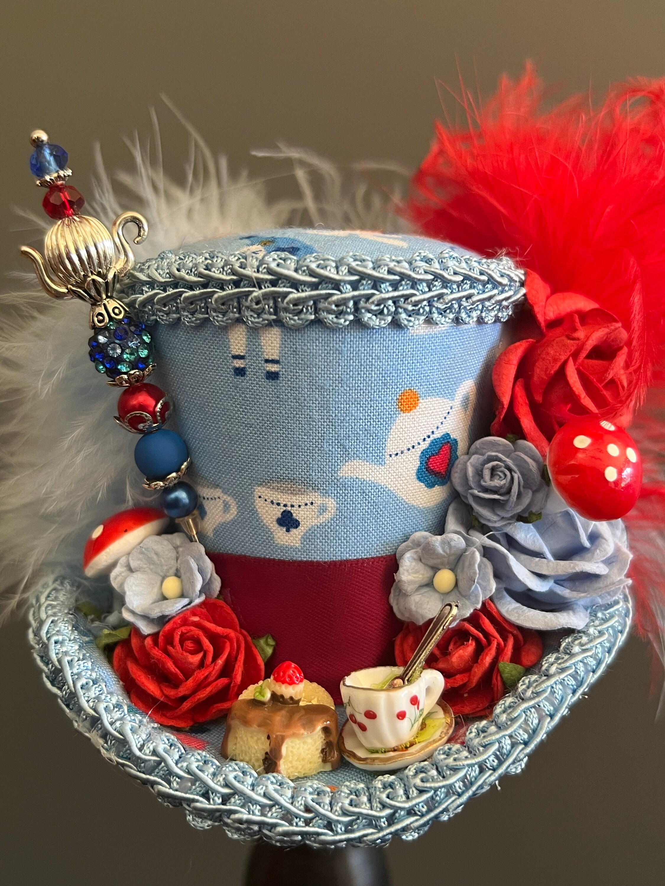 Alice in Wonderland Micro Mad Hatter Hat Tea Party Fascinator Feather Maximalist Alice in Wonderland Mini Top Hat, Black Fabric, Alice  main image 2