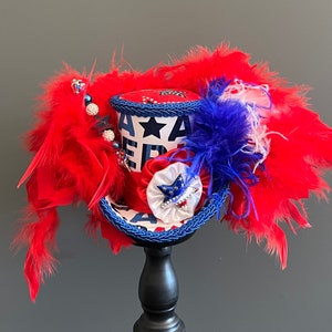 4th of July mini top hat, July parade hat, Independence Day hat, patriotic mini hat, mad hatter hat, tea hat