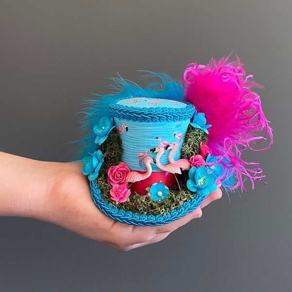 Micro mini top hat, Pink and Turquoise hat, alice in wonderland, mad hatter hat, tea hat, tea party hat