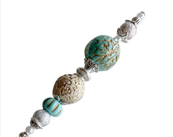 Turquoise pearl silver hat pin, Wedding hat, Hijab Pin, scarf pin