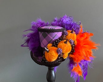 Mini top hat, mini top hat fall, Thanksgiving hat, Halloween purple and orange hat, Halloween pumpkin, medium