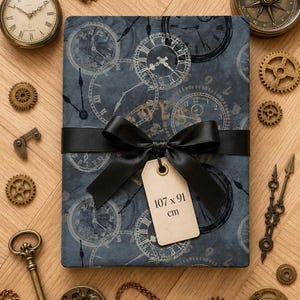 Windham Fabrics On Time Smoke Time Pieces Flannel Cotton Steampunk Clocks Navy Blue 107x91cm Quilting