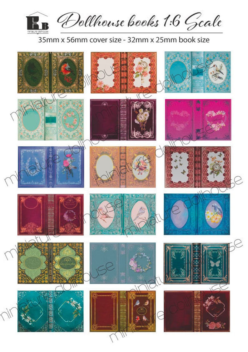 1:6 SCALE Printable Miniature Book Covers romantic 18 - Etsy