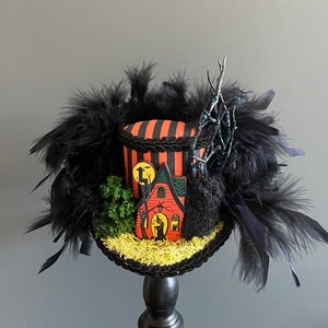 Halloween mini top hat, witch hat, haunted house hat, Alice in wonderland, spooky tea party hat, mad hatter hat, black and orange